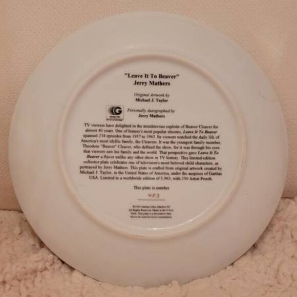 Leave It To Beaver - Autographed By Jerry Mathers himself. Gartlan Plate. - Picture 3 of 6